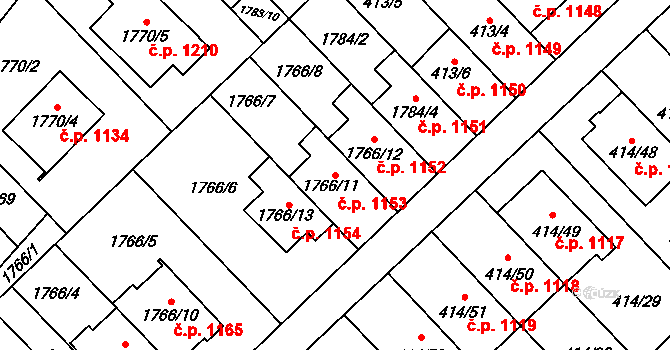 Poruba 1153, Orlová na parcele st. 1766/11 v KÚ Poruba u Orlové, Katastrální mapa