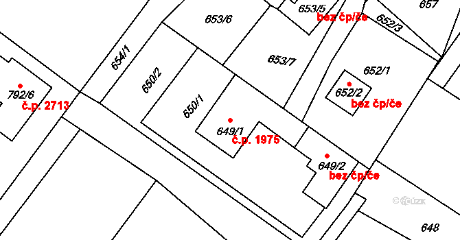 Rožnov pod Radhoštěm 1975 na parcele st. 649/1 v KÚ Tylovice, Katastrální mapa