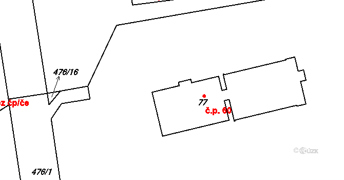 Senohraby 60 na parcele st. 77 v KÚ Senohraby, Katastrální mapa