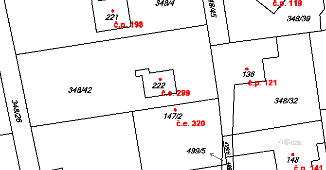 Senohraby 299 na parcele st. 222 v KÚ Senohraby, Katastrální mapa