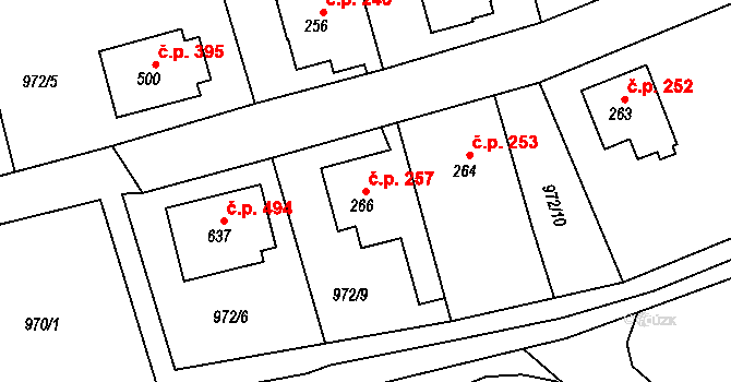 Stará Paka 257 na parcele st. 266 v KÚ Stará Paka, Katastrální mapa