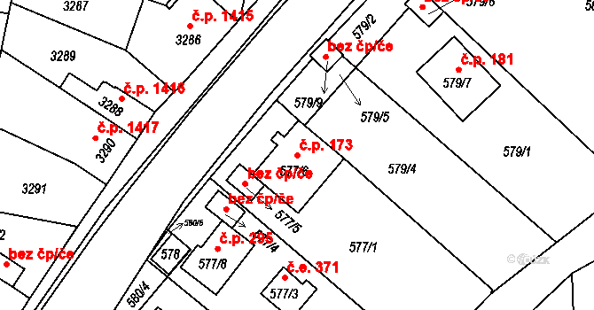 Roudné 173 na parcele st. 577/6 v KÚ Roudné, Katastrální mapa