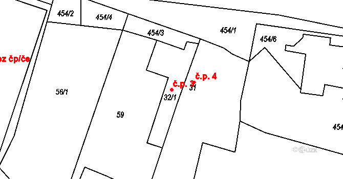 Trnovany 3 na parcele st. 32/1 v KÚ Trnovany u Litoměřic, Katastrální mapa