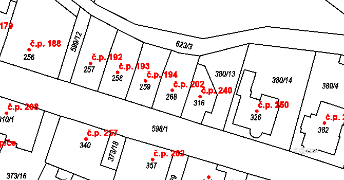 Jablonné nad Orlicí 202 na parcele st. 268 v KÚ Jablonné nad Orlicí, Katastrální mapa