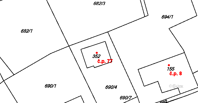 Člupek 77, Němčice na parcele st. 352 v KÚ Němčice u České Třebové, Katastrální mapa