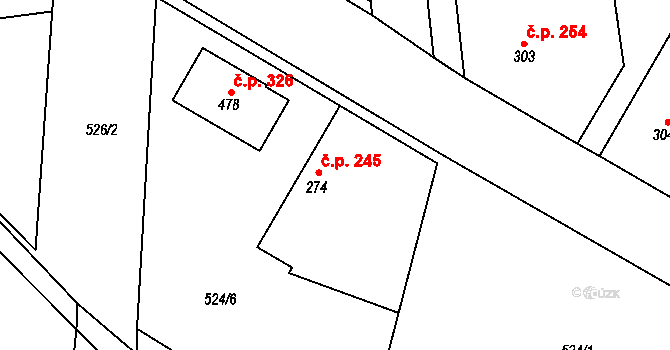 Dymokury 245 na parcele st. 274 v KÚ Dymokury, Katastrální mapa