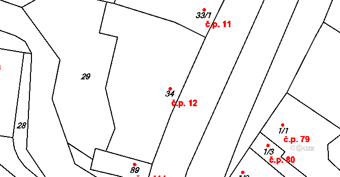 Kobeřice 12, Hradčany-Kobeřice na parcele st. 34 v KÚ Kobeřice, Katastrální mapa
