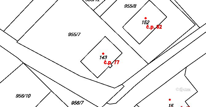 Jinošov 77 na parcele st. 143 v KÚ Jinošov, Katastrální mapa