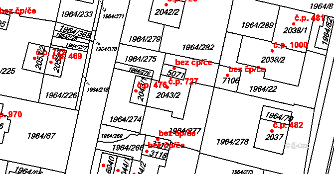Borovina 727, Třebíč na parcele st. 2043/2 v KÚ Třebíč, Katastrální mapa