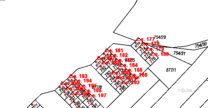 Lesná 181, Brno na parcele st. 877/6 v KÚ Lesná, Katastrální mapa
