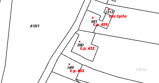Benešov nad Ploučnicí 432 na parcele st. 590 v KÚ Benešov nad Ploučnicí, Katastrální mapa