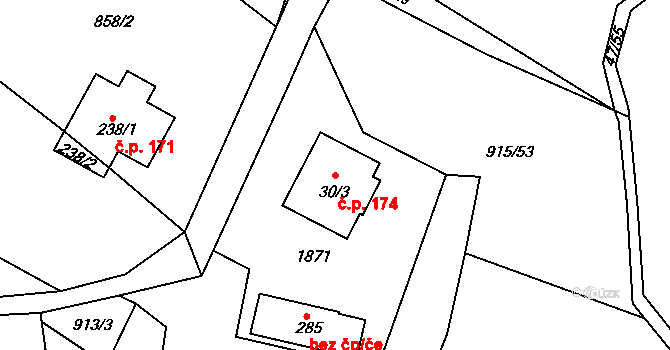 Kejžlice 174 na parcele st. 30/3 v KÚ Kejžlice, Katastrální mapa