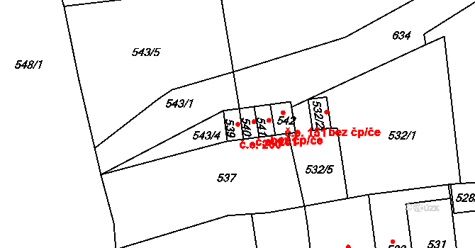 Běhánky 260, Dubí na parcele st. 539 v KÚ Běhánky, Katastrální mapa