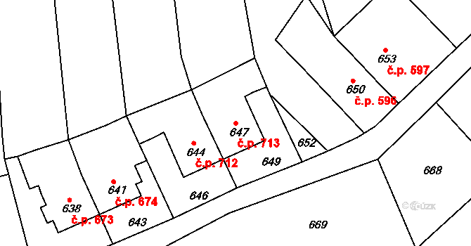 Letovice 713 na parcele st. 647 v KÚ Letovice, Katastrální mapa