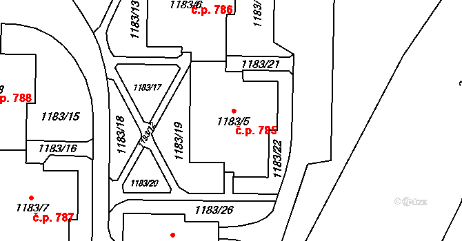 Paskov 785 na parcele st. 1183/5 v KÚ Paskov, Katastrální mapa