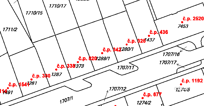 Cheb 342 na parcele st. 1289/1 v KÚ Cheb, Katastrální mapa