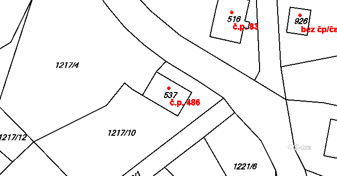 Bublava 486 na parcele st. 537 v KÚ Bublava, Katastrální mapa