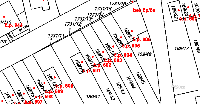 Slivenec 603, Praha na parcele st. 169/18 v KÚ Slivenec, Katastrální mapa
