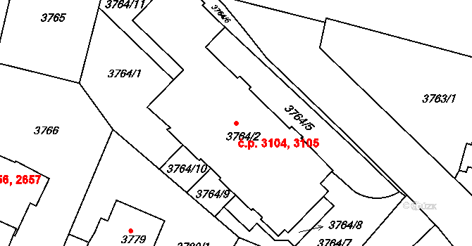 Smíchov 3104,3105, Praha na parcele st. 3764/2 v KÚ Smíchov, Katastrální mapa
