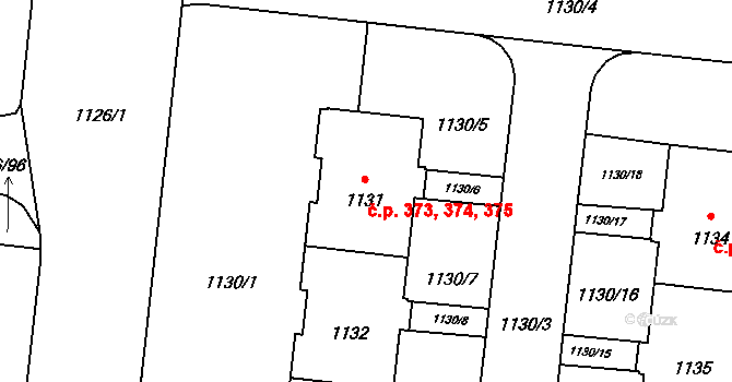 Čimice 373,374,375, Praha na parcele st. 1131 v KÚ Čimice, Katastrální mapa