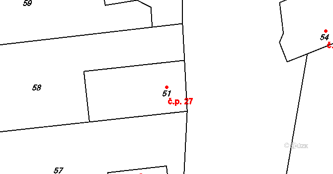 Svinaře 27 na parcele st. 51 v KÚ Svinaře, Katastrální mapa