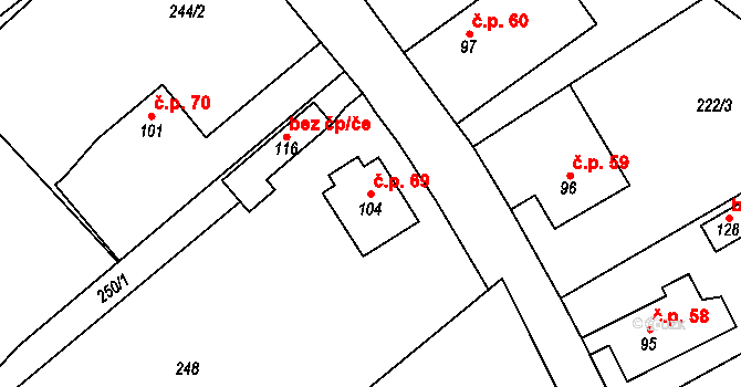 Žirecká Podstráň 69, Dvůr Králové nad Labem na parcele st. 104 v KÚ Žirecká Podstráň, Katastrální mapa