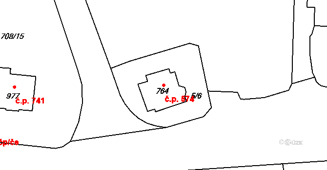 Vrchlabí 574 na parcele st. 764 v KÚ Vrchlabí, Katastrální mapa