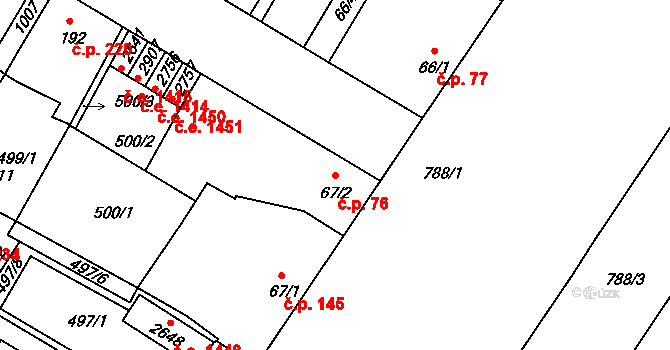Sezimovo Ústí 76 na parcele st. 67/2 v KÚ Sezimovo Ústí, Katastrální mapa