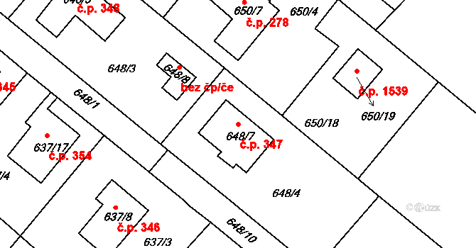 Rumburk 1 347, Rumburk na parcele st. 648/7 v KÚ Rumburk, Katastrální mapa