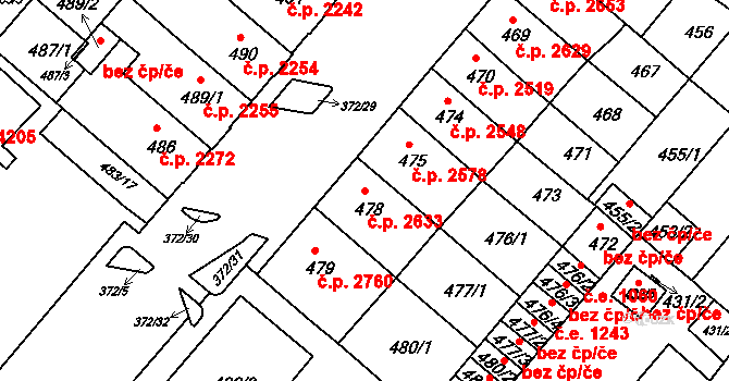 Chomutov 2633 na parcele st. 478 v KÚ Chomutov II, Katastrální mapa
