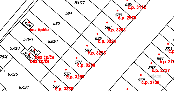 Chomutov 3275 na parcele st. 582 v KÚ Chomutov II, Katastrální mapa