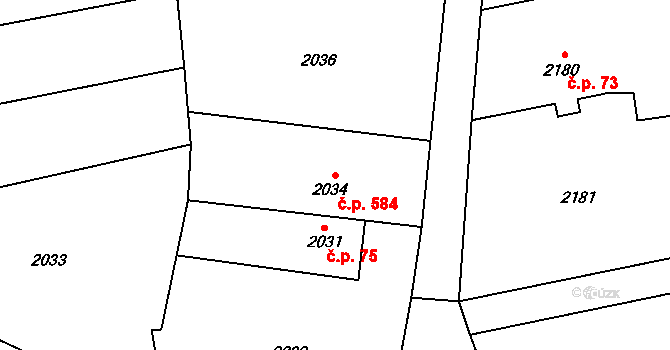 Louky 584, Karviná na parcele st. 2034 v KÚ Louky nad Olší, Katastrální mapa