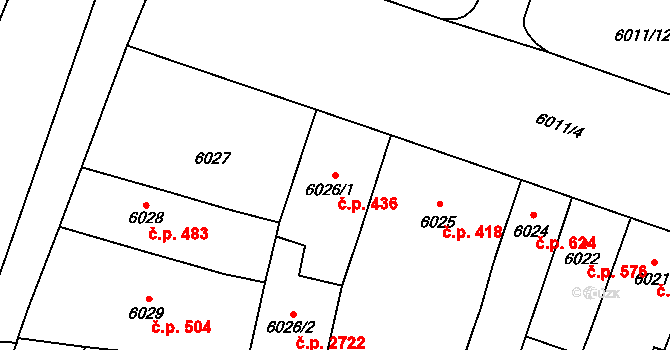 Jižní Předměstí 436, Plzeň na parcele st. 6026/1 v KÚ Plzeň, Katastrální mapa