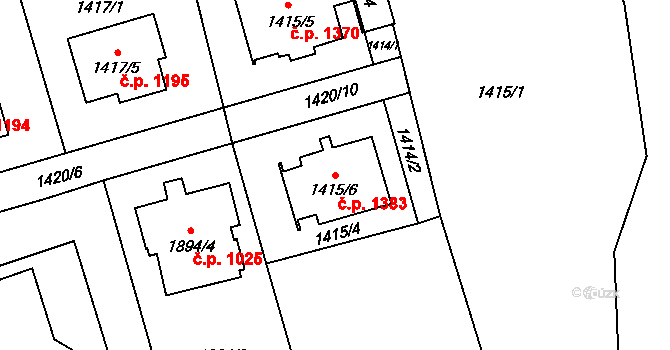 Prostřední Suchá 1383, Havířov na parcele st. 1415/6 v KÚ Prostřední Suchá, Katastrální mapa