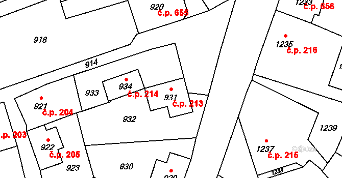 Šluknov 213 na parcele st. 931 v KÚ Šluknov, Katastrální mapa
