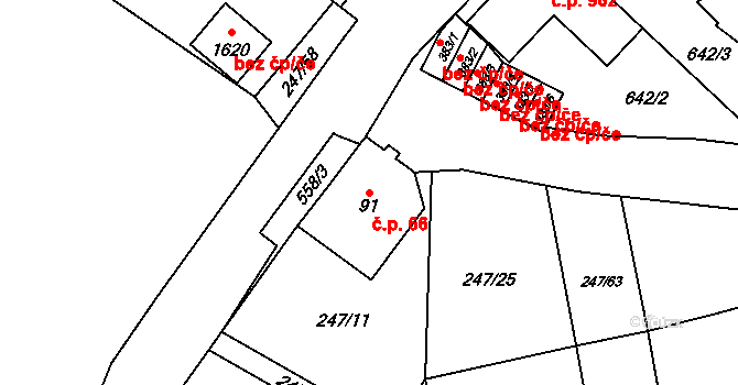 Neředín 66, Olomouc na parcele st. 91 v KÚ Neředín, Katastrální mapa