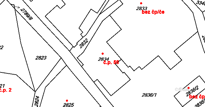 Pelechov 56, Železný Brod na parcele st. 2834 v KÚ Železný Brod, Katastrální mapa