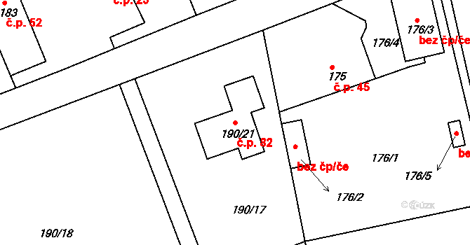 Prchalov 82, Příbor na parcele st. 190/21 v KÚ Prchalov, Katastrální mapa