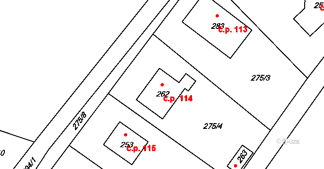 Rodvínov 114 na parcele st. 262 v KÚ Rodvínov, Katastrální mapa