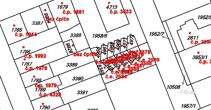 Hodonín 2582 na parcele st. 4967 v KÚ Hodonín, Katastrální mapa