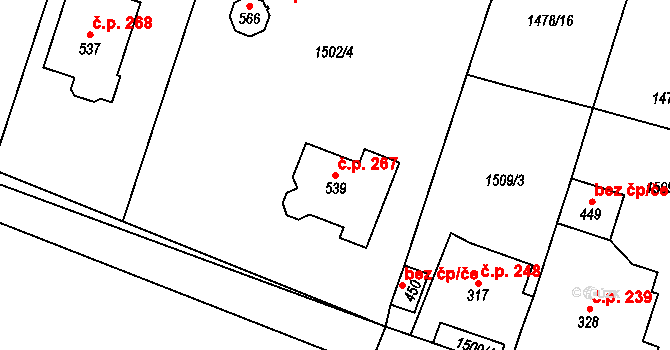 Třebovice 267 na parcele st. 539 v KÚ Třebovice, Katastrální mapa