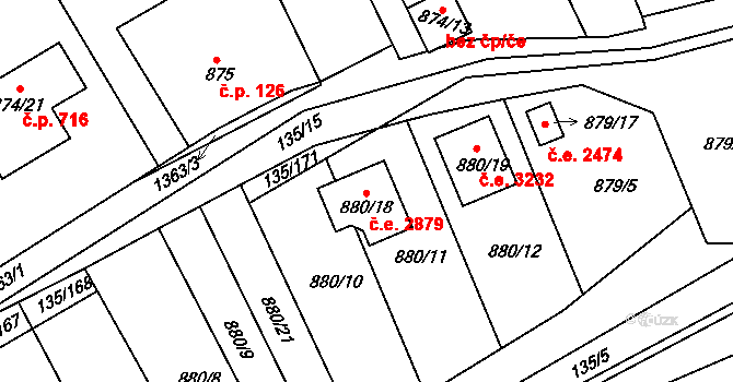 Božkov 2879, Plzeň na parcele st. 880/18 v KÚ Božkov, Katastrální mapa