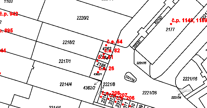 Kyjov 82 na parcele st. 2184 v KÚ Kyjov, Katastrální mapa