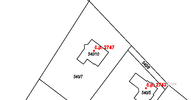 Rožnov pod Radhoštěm 2747 na parcele st. 540/10 v KÚ Tylovice, Katastrální mapa