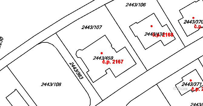 Roztoky 2167 na parcele st. 2443/459 v KÚ Roztoky u Prahy, Katastrální mapa