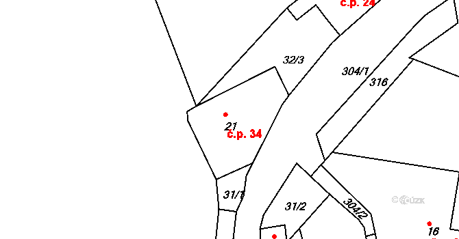 Bernartice 34, Kolinec na parcele st. 21 v KÚ Bernartice u Boříkov, Katastrální mapa