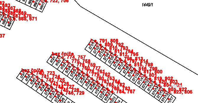 Příluky 793,810, Zlín na parcele st. 571/3 v KÚ Příluky u Zlína, Katastrální mapa