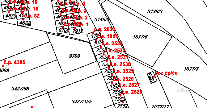 Hodonín 2532 na parcele st. 7559 v KÚ Hodonín, Katastrální mapa