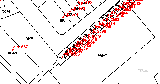Znojmo 2516 na parcele st. 969/7 v KÚ Znojmo-město, Katastrální mapa