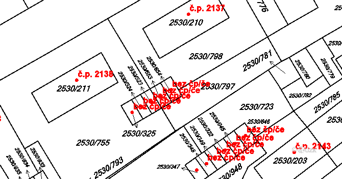 Opava 38088240 na parcele st. 2530/654 v KÚ Opava-Předměstí, Katastrální mapa